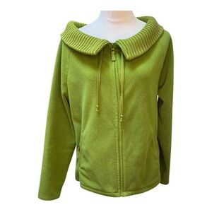 Lands End‎  Green  Ribbed Shawl Collar Fleece  Fall Jacket Sz 10-12